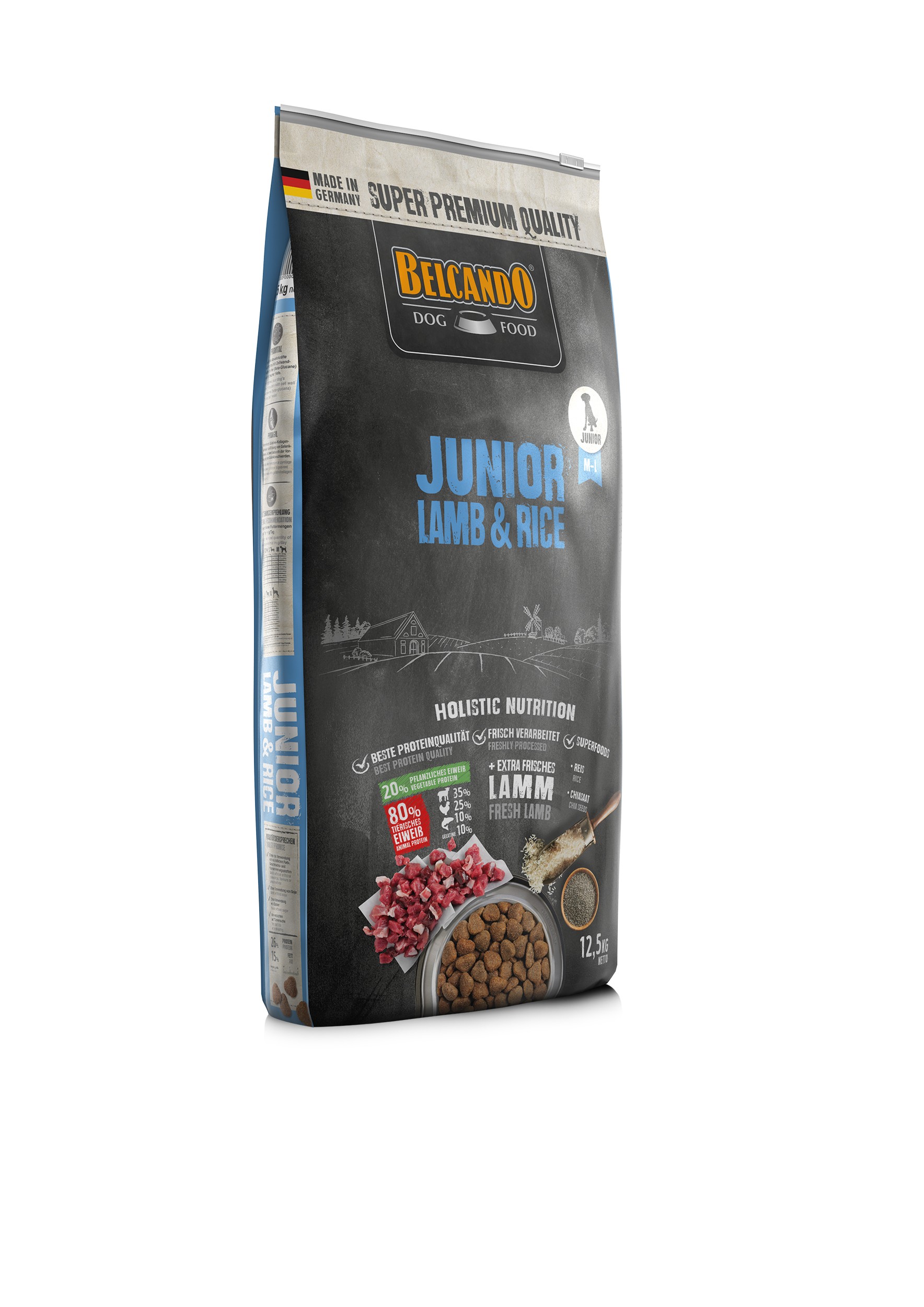BELCANDO JUNIOR LAMB & RICE για νεαρούς σκύλους μεσαίων και μεγαλόσωμων φυλών, με φρέσκο κρέας αρνιού 12,5kg